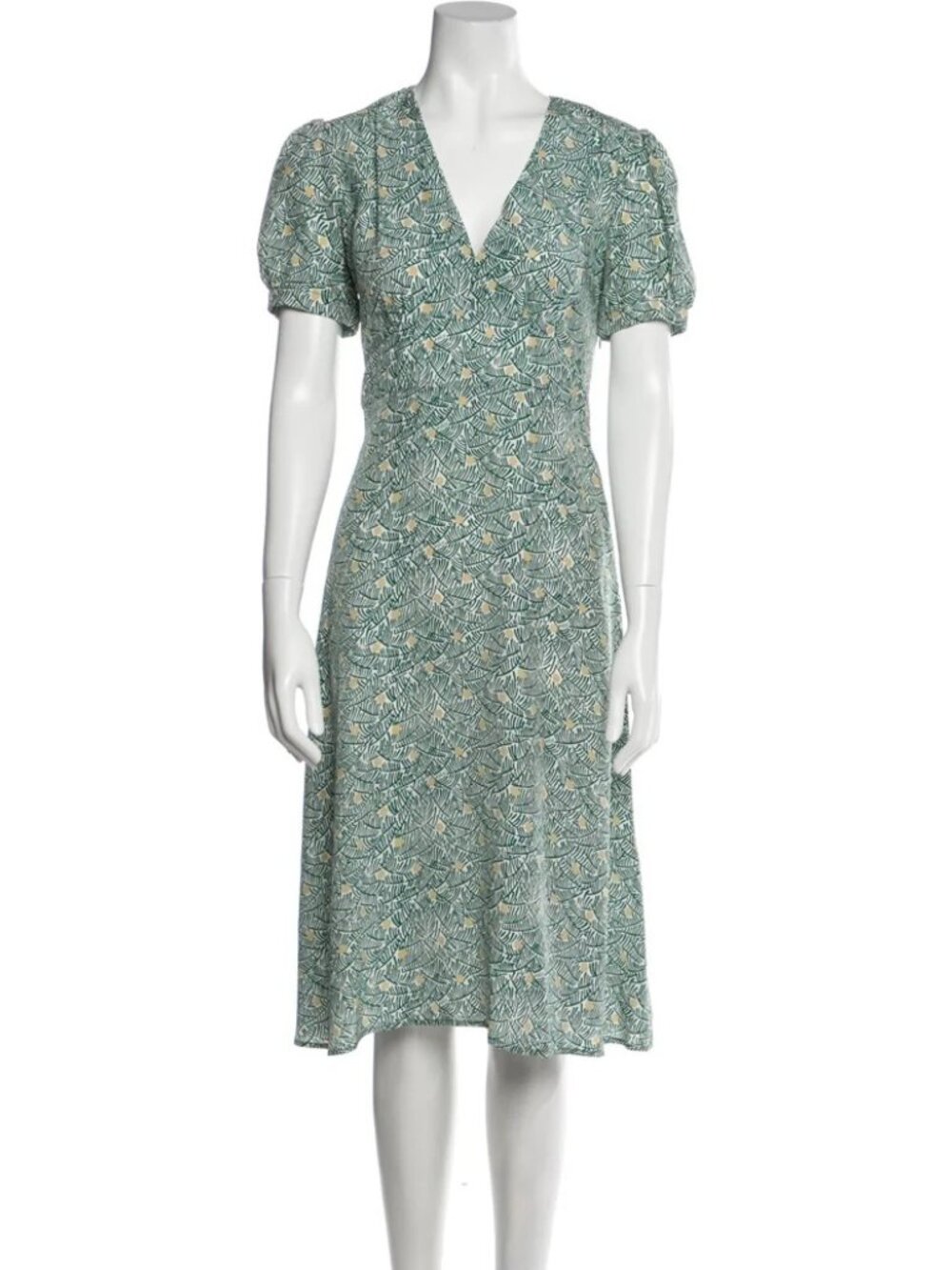 HVN Silk Midi Green and Yellow Floral Dress, size M